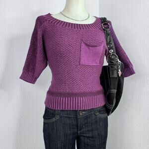 Y2K Purple Knit Sweater Top Pocket Twee Size Medium